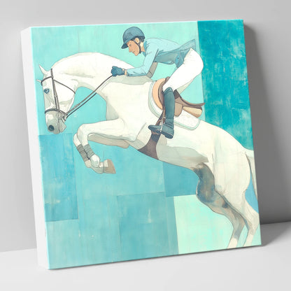 Aquamarine Flight show jumping horse canvas wall art