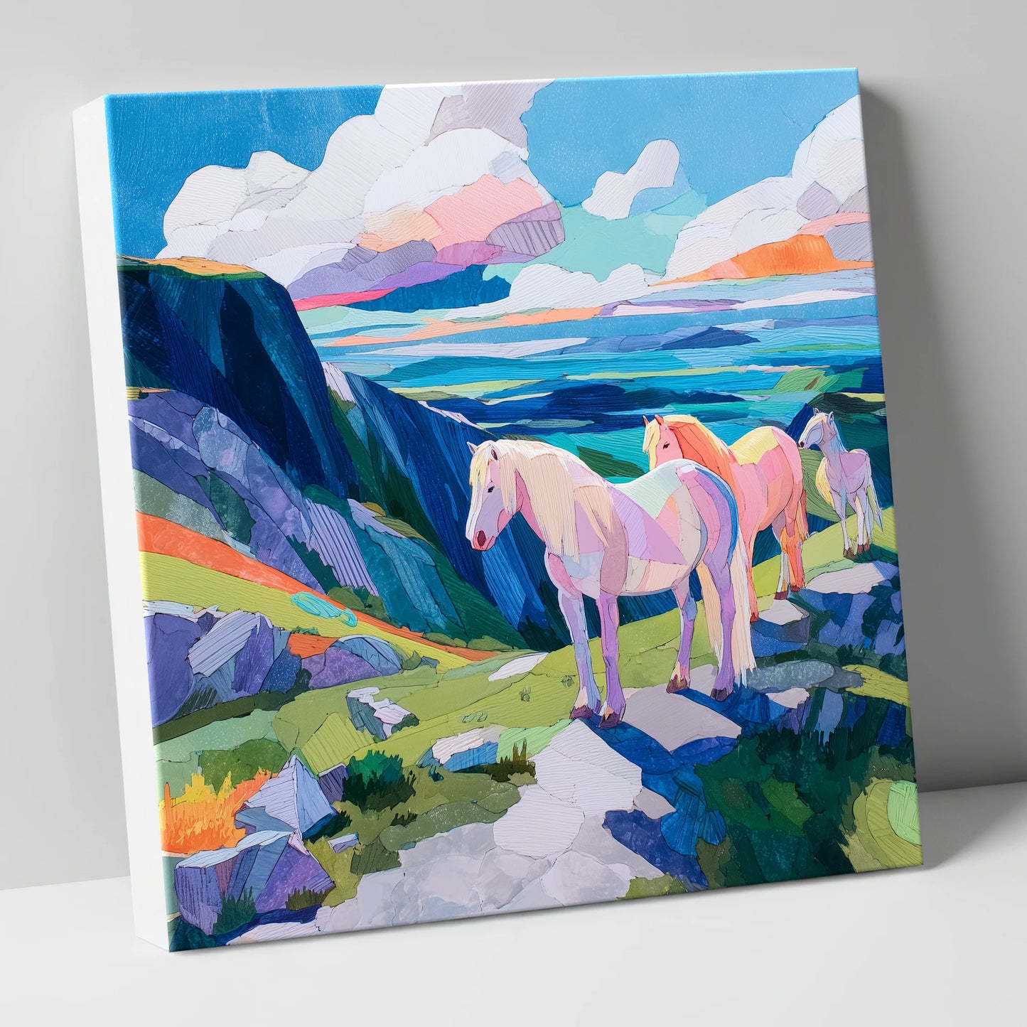 Vibrant Highland Dreamscape horse landscape canvas wall art
