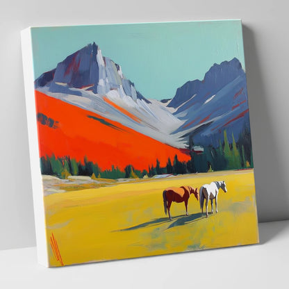 Vivid Mountain Meadow horse landscape canvas wall art