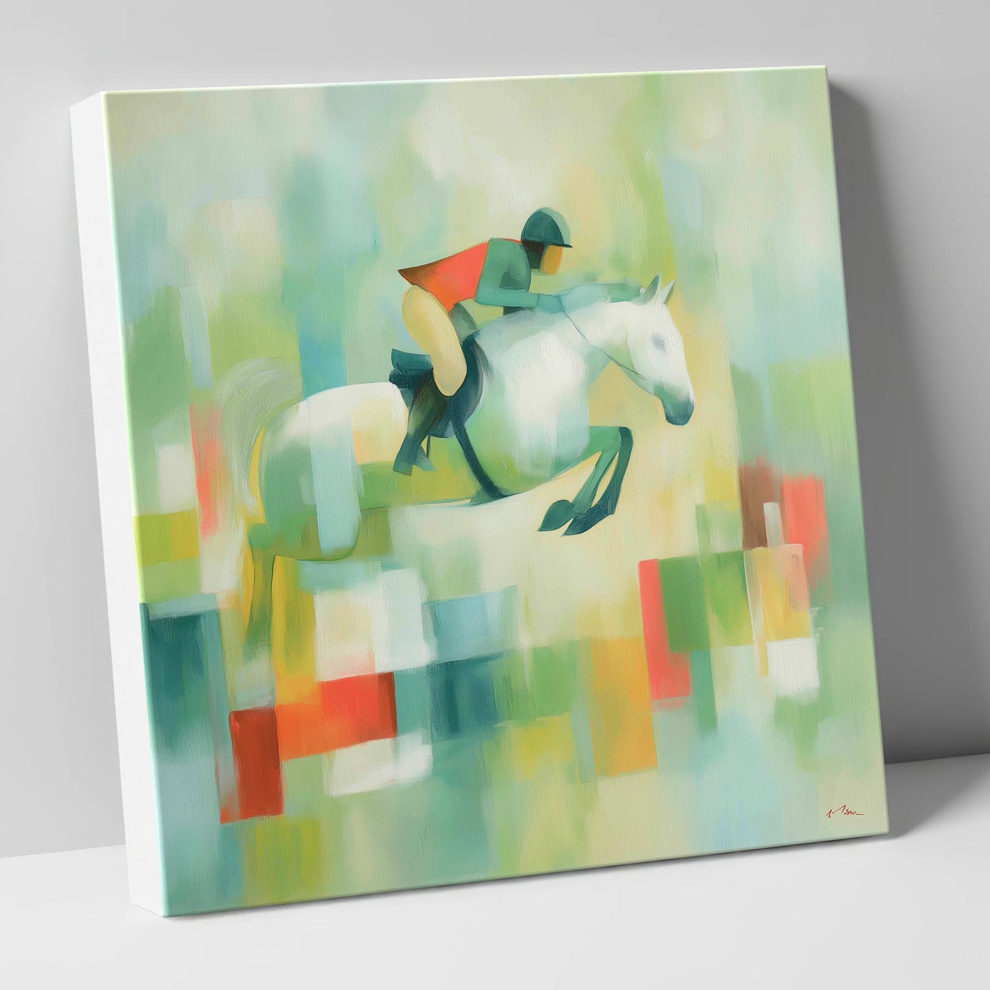 Clearing the Colours show jumping horse canvas wall art