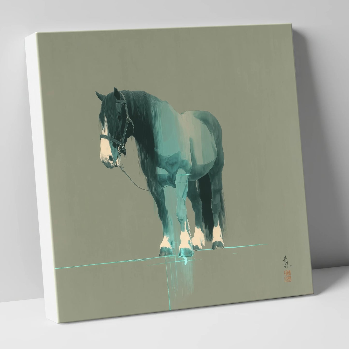 Teal Draught Silhouette horse breed canvas wall art