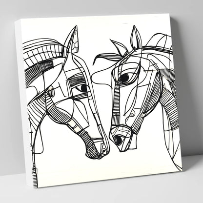 Linear Equine Connection horse portrait canvas wall art