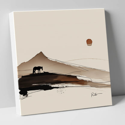 Solitude Beneath the Peak horse landscape canvas wall art