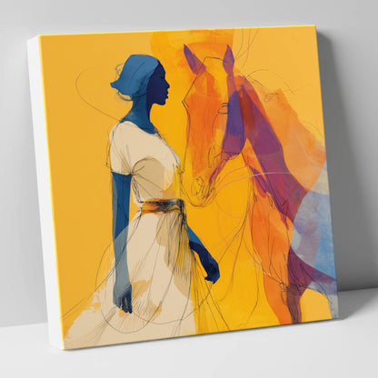 Golden Synchronicity horse & rider canvas wall art