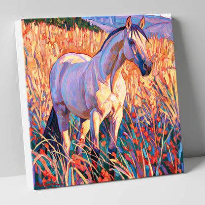 Vibrant Horse in Golden Grass horse breed canvas wall art