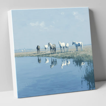 Reflections in Blue wild horses canvas wall art