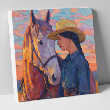The Sundown Bond horse & rider canvas wall art