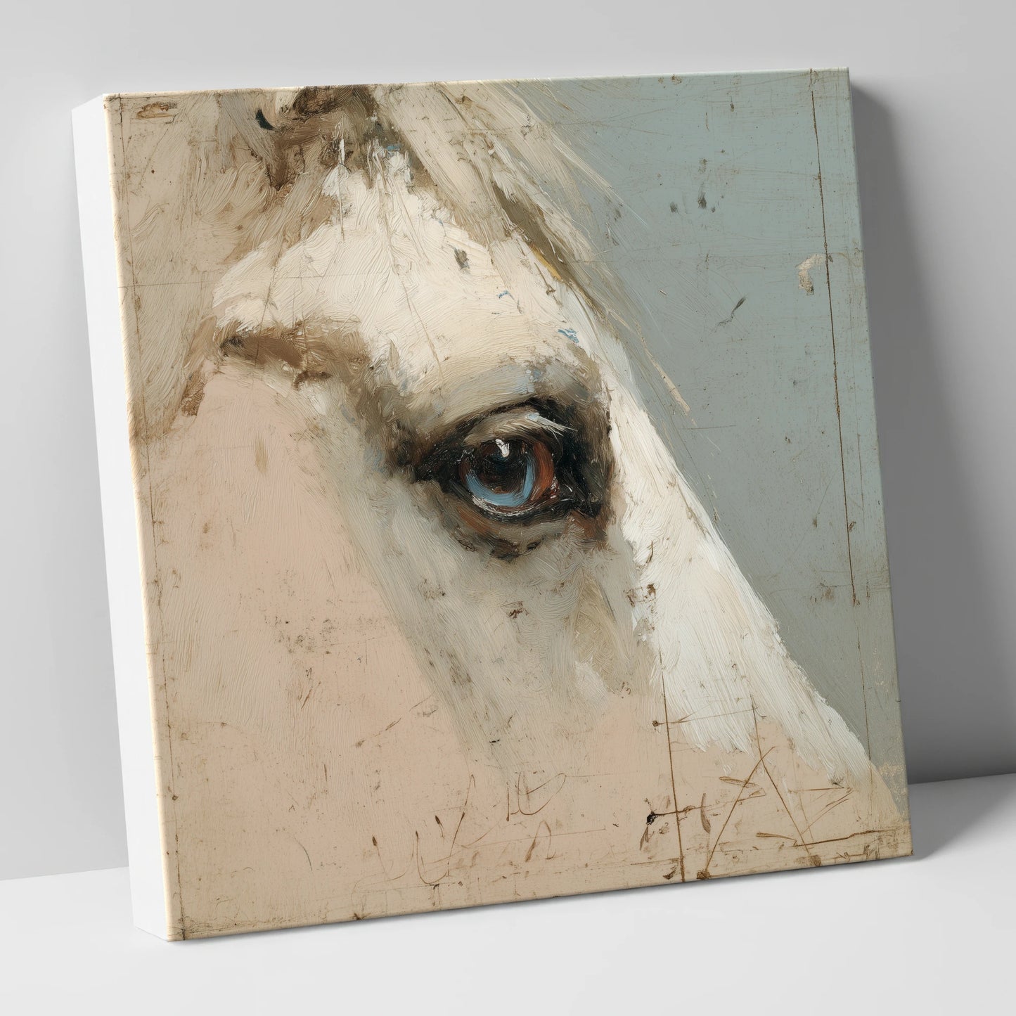 The Watchful Grey horse portrait canvas wall art