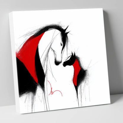 Crimson Bond mare & foal canvas wall art