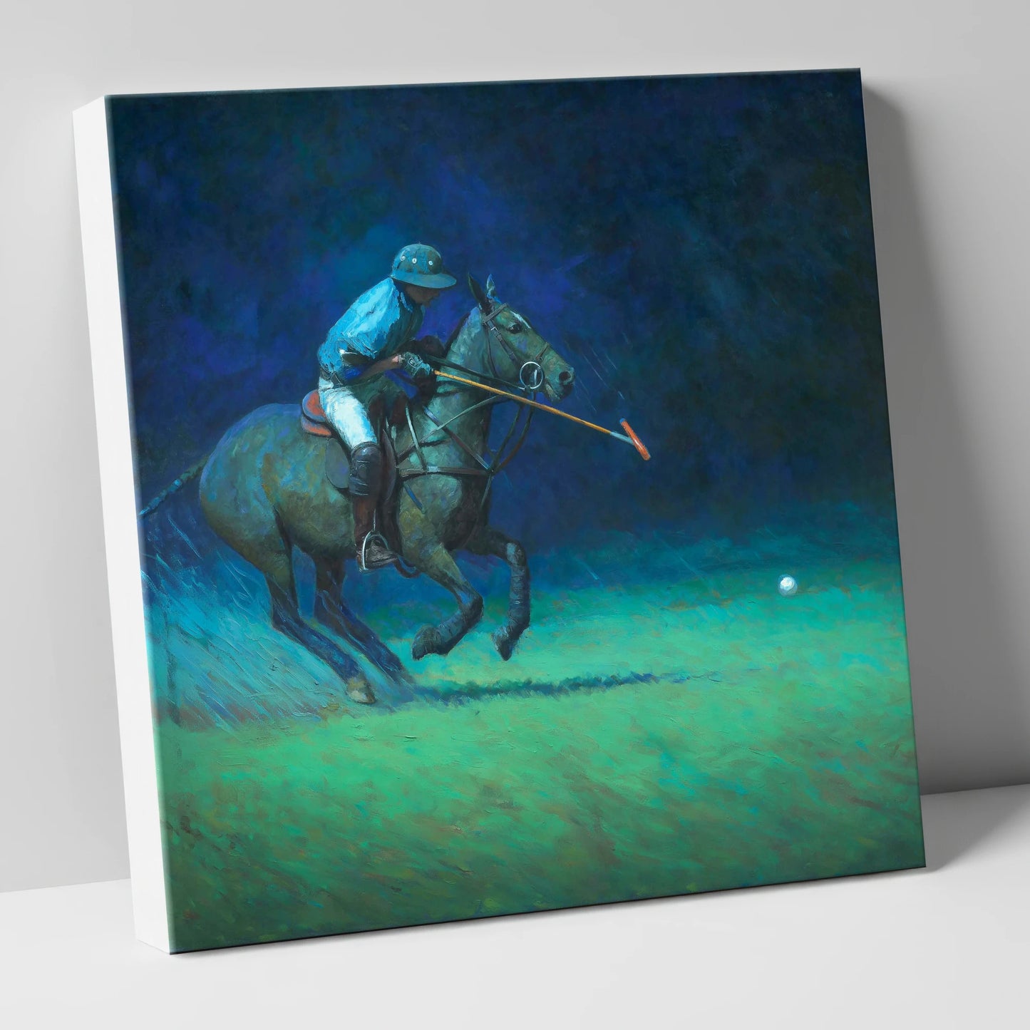 Midnight Chukka polo horse canvas wall art