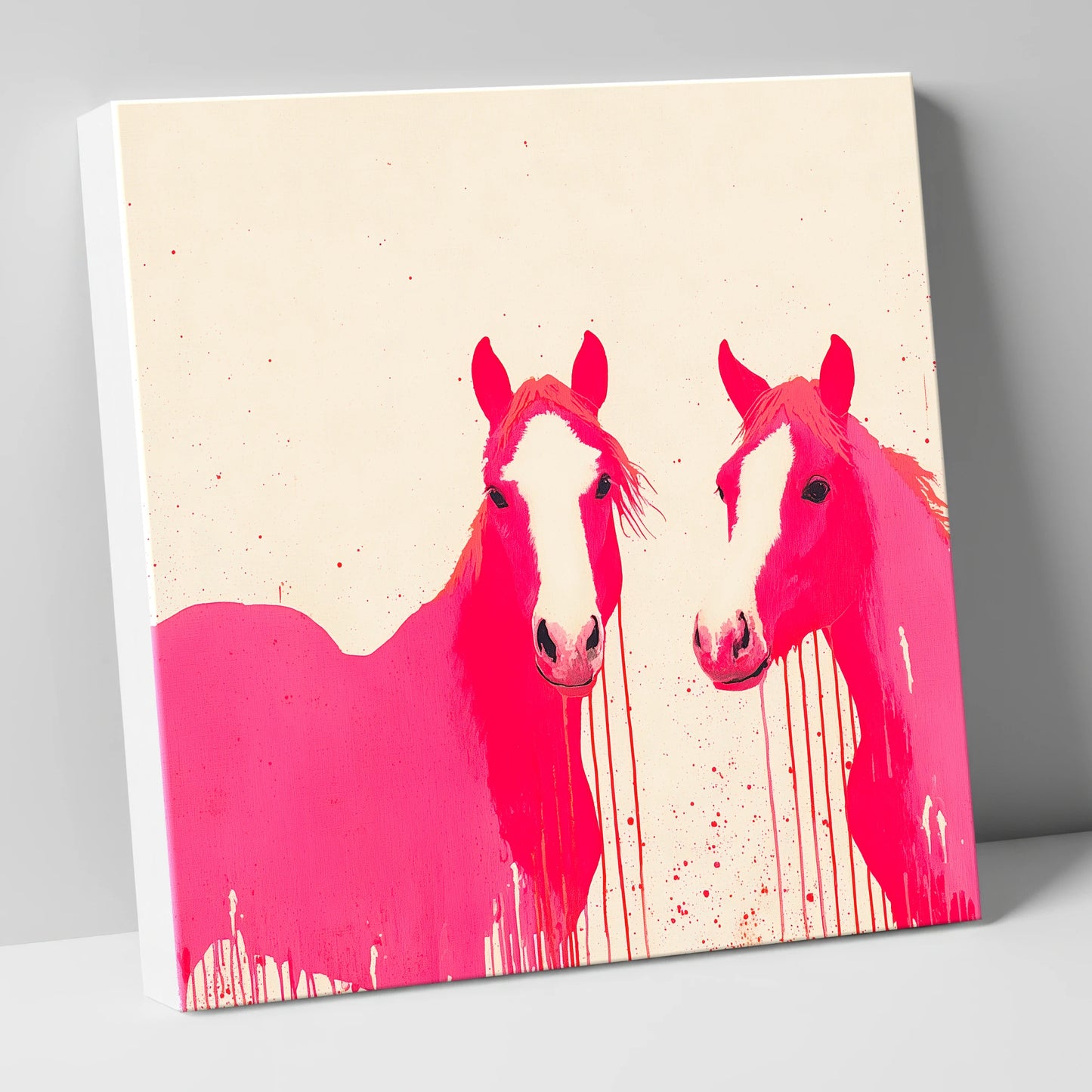 Vivid Pink Companions horse landscape canvas wall art