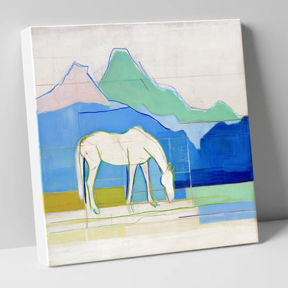 Abstract Azure Meadow horse landscape canvas wall art