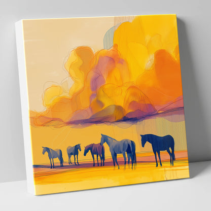 Vibrant Horizon Herd horse landscape canvas wall art