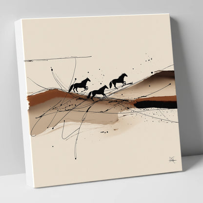 Abstract Sepia Gallop wild horses canvas wall art