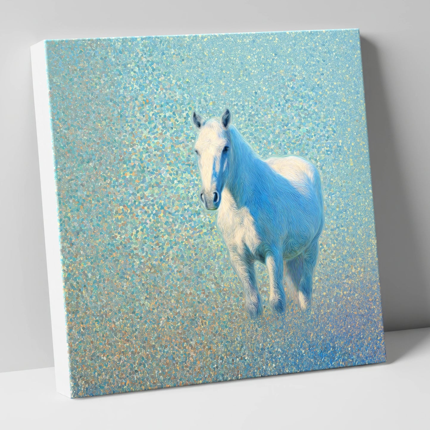 Luminous Azure Grey horse portrait canvas wall art
