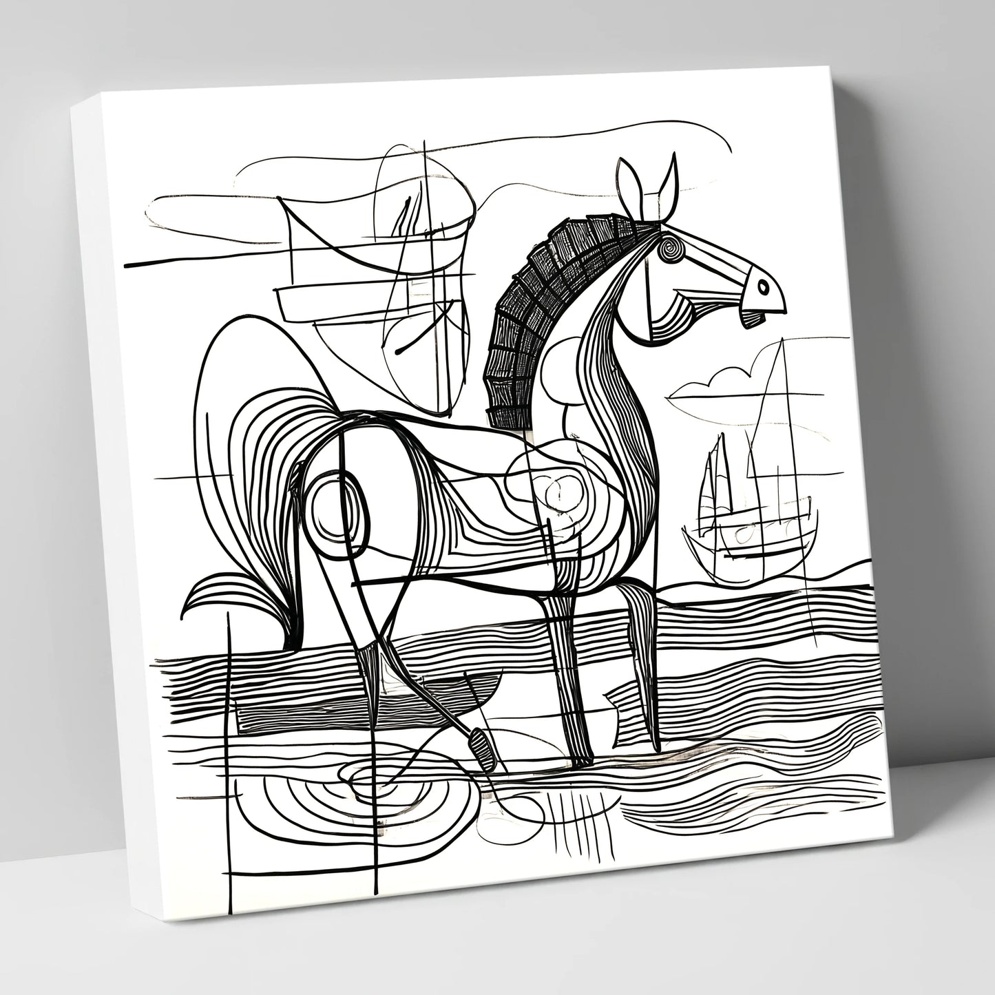 Abstract Coastal Equine beach horse canvas wall art