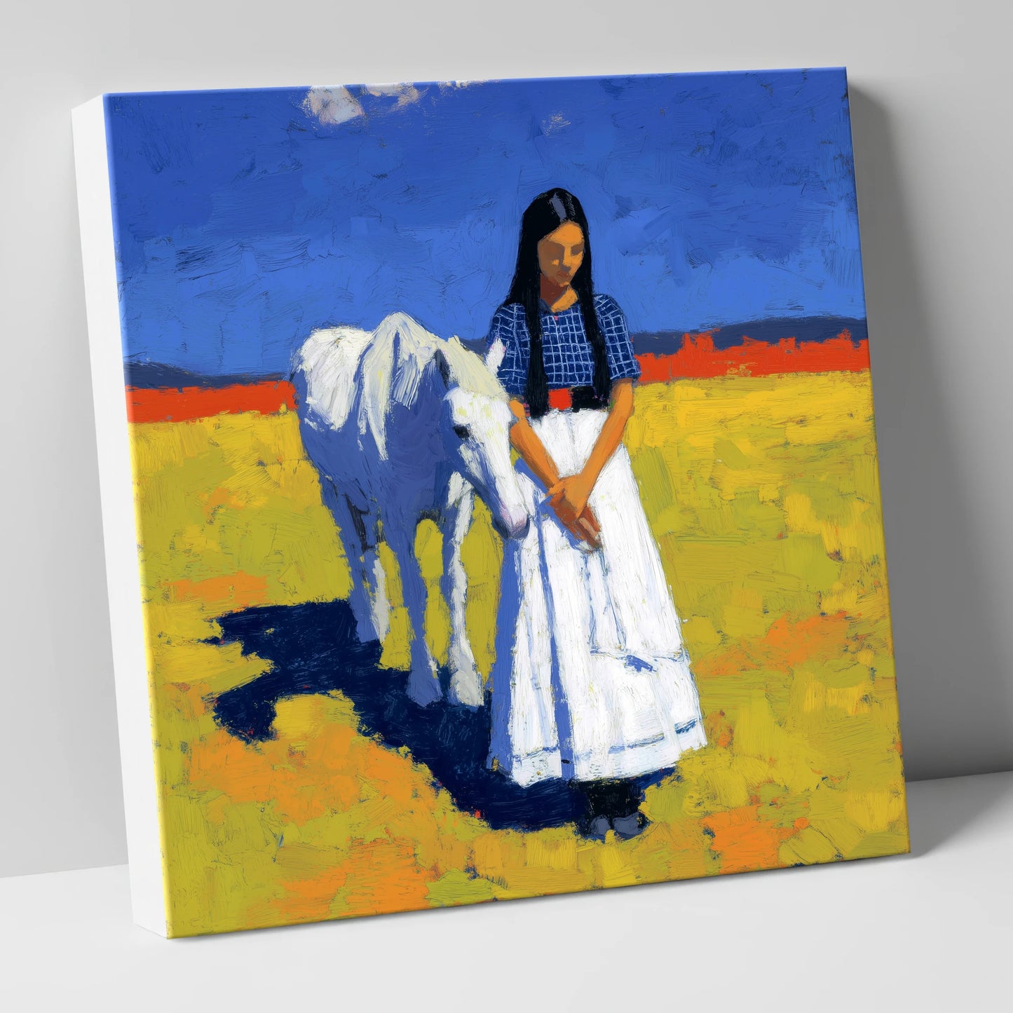 Sunlit Companion horse & rider canvas wall art