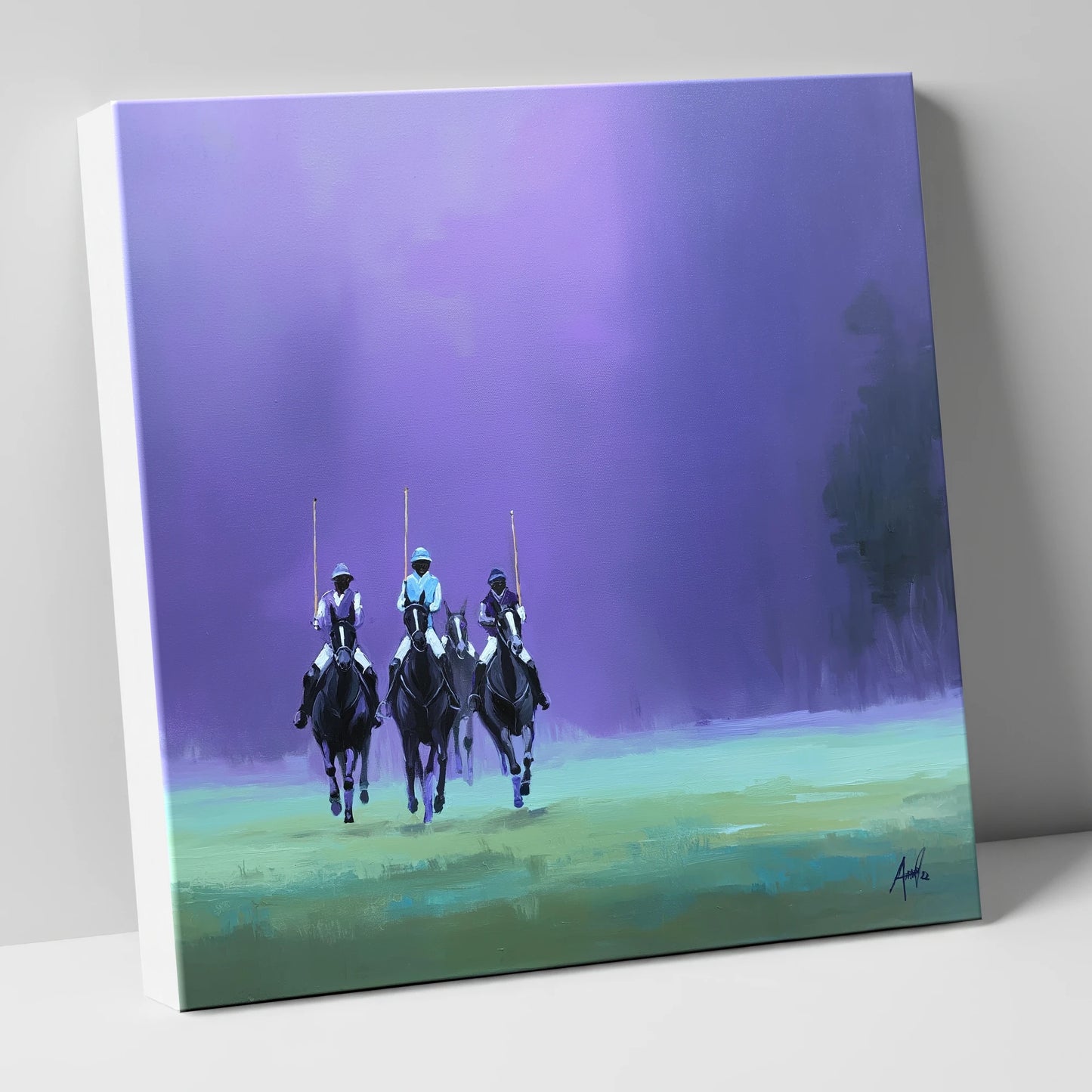 The Violet Charge polo horse canvas wall art