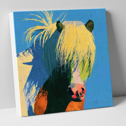 Thick Maned Pony in Blue horse breed canvas wall art