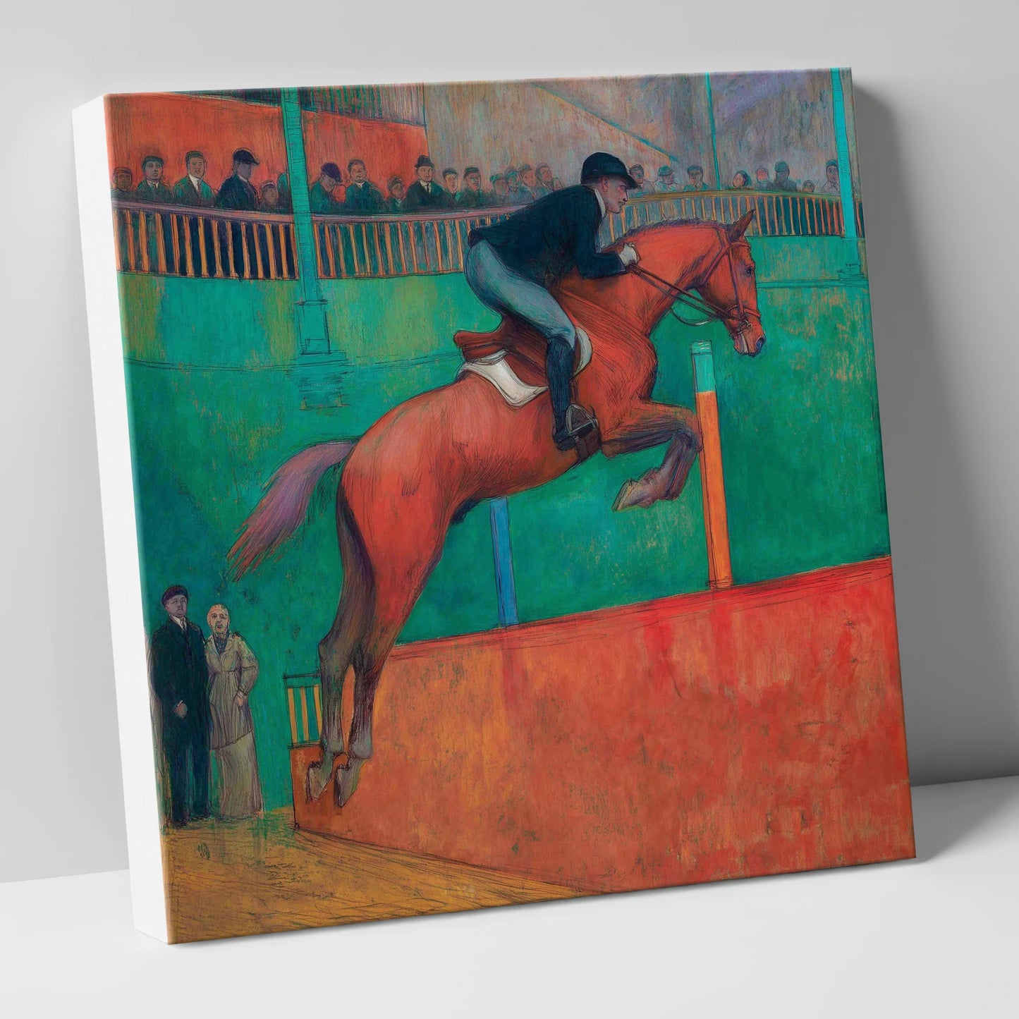 Emerald Arena Flight show jumping horse canvas wall art