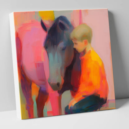 Vibrant Embrace horse & rider canvas wall art