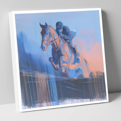 Suspended in Cobalt show jumping horse canvas wall art