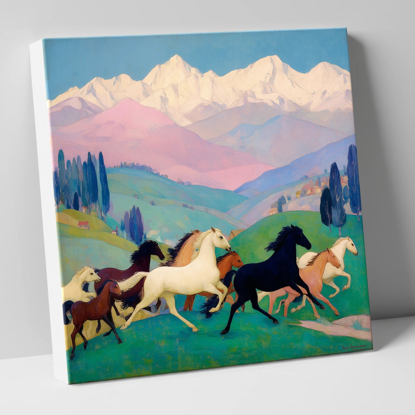 Vibrant Alpine Herd horse landscape canvas wall art