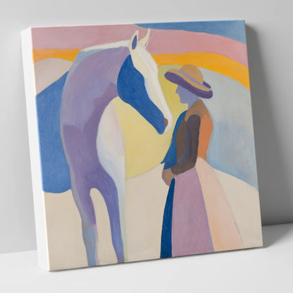 The Quiet Encounter horse & rider canvas wall art