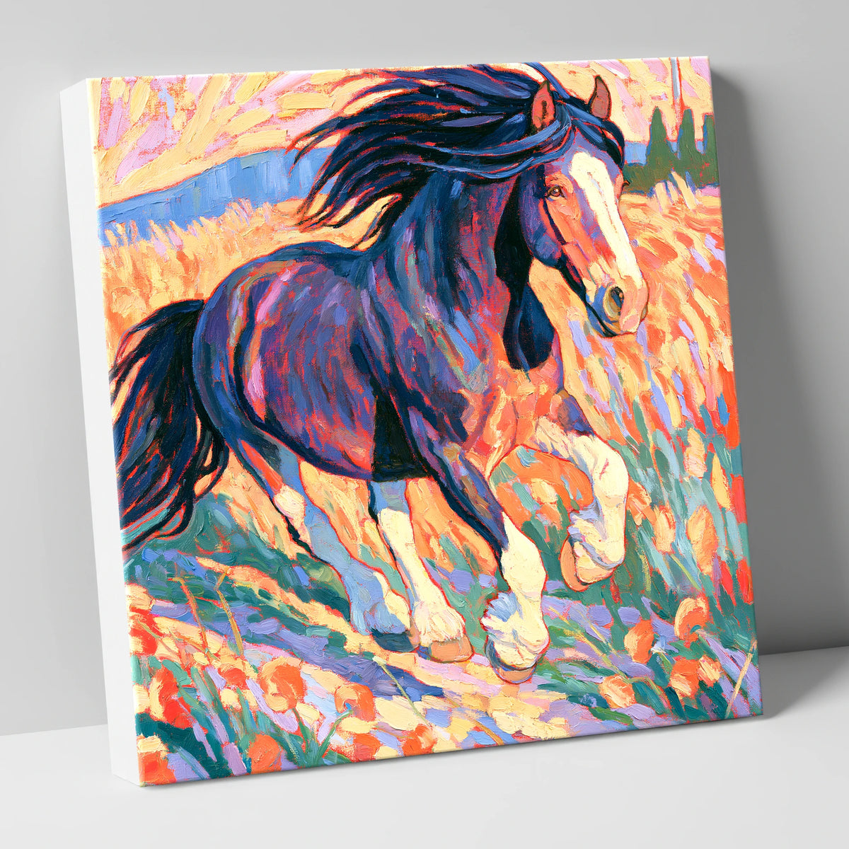 Colourful Cantering Heavy Horse horse breed canvas wall art