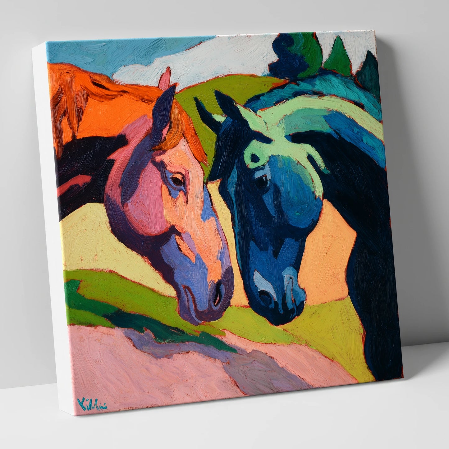 Vibrant Equine Connection horse portrait canvas wall art