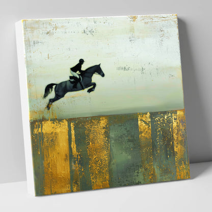 Flight Over Gold show jumping horse canvas wall art