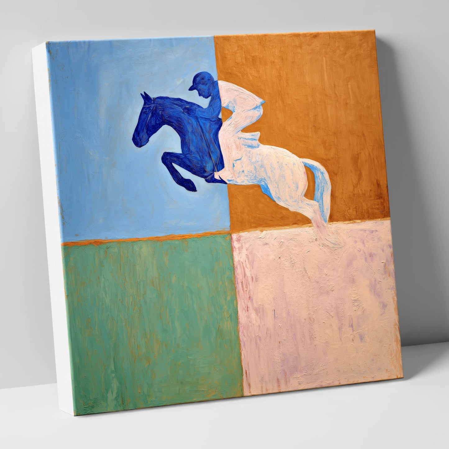Abstract Cobalt Leap show jumping horse canvas wall art
