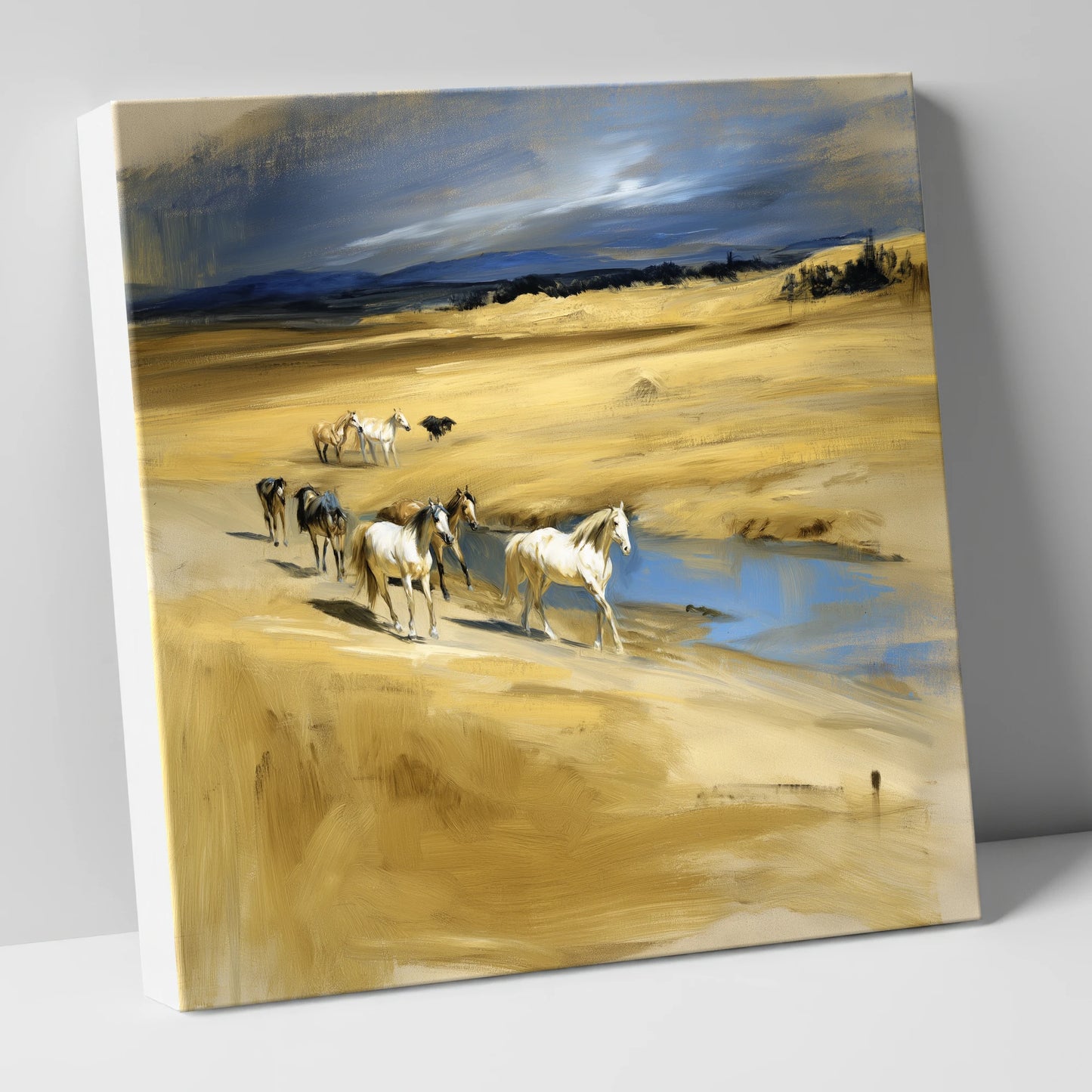 Golden Veldt Crossing horse landscape canvas wall art