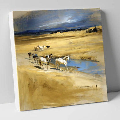 Golden Veldt Crossing horse landscape canvas wall art