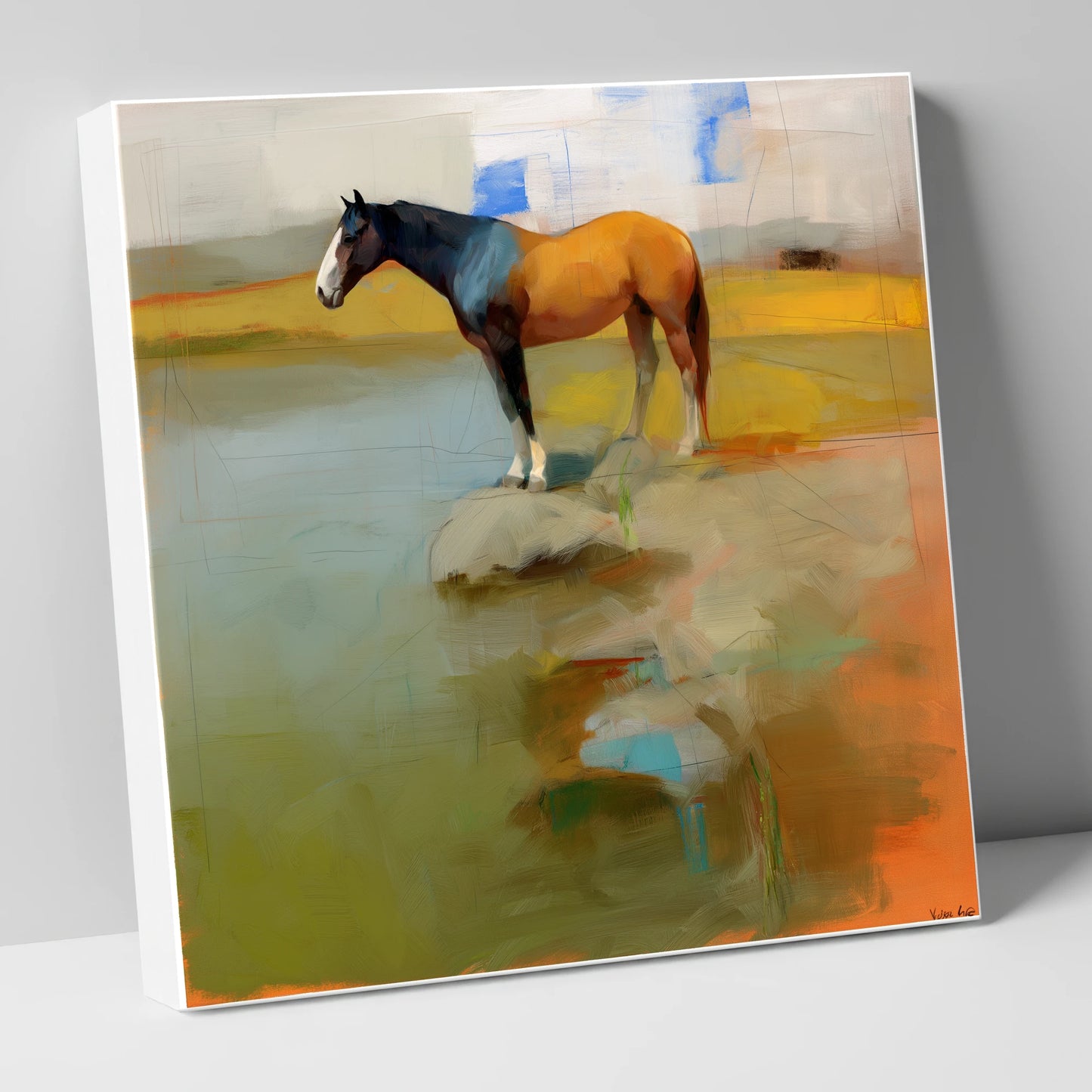 Vibrant Shoreline Reflection horse landscape canvas wall art