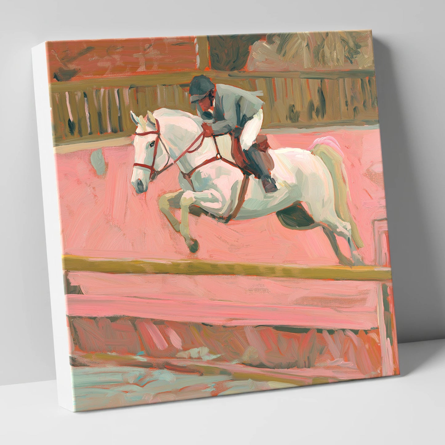 Flight in Dusty Pink show jumping horse canvas wall art