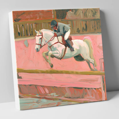 Flight in Dusty Pink show jumping horse canvas wall art