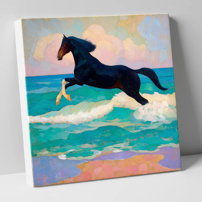 Cresting the Tide beach horse canvas wall art
