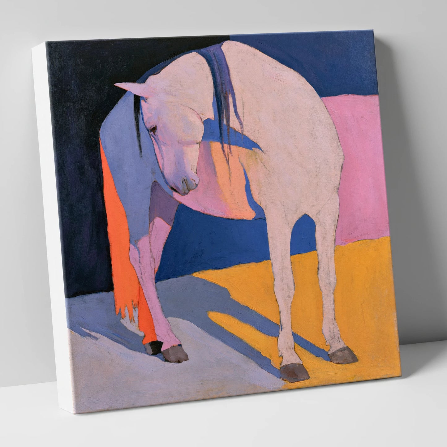 Vibrant Colour Block White Horse horse breed canvas wall art