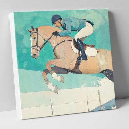 Aquamarine Flight show jumping horse canvas wall art