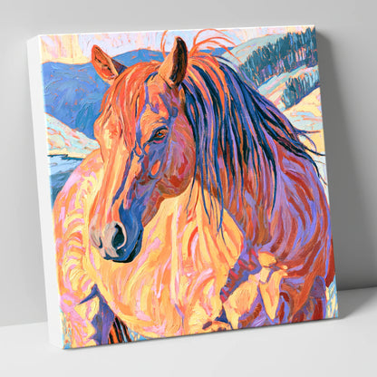 Horse in Vibrant Mountain Snow horse breed canvas wall art