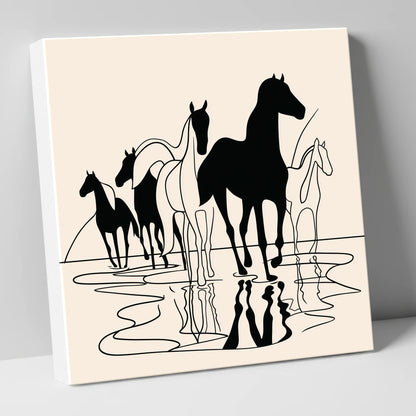 Ink Silhouettes at Water wild horses canvas wall art