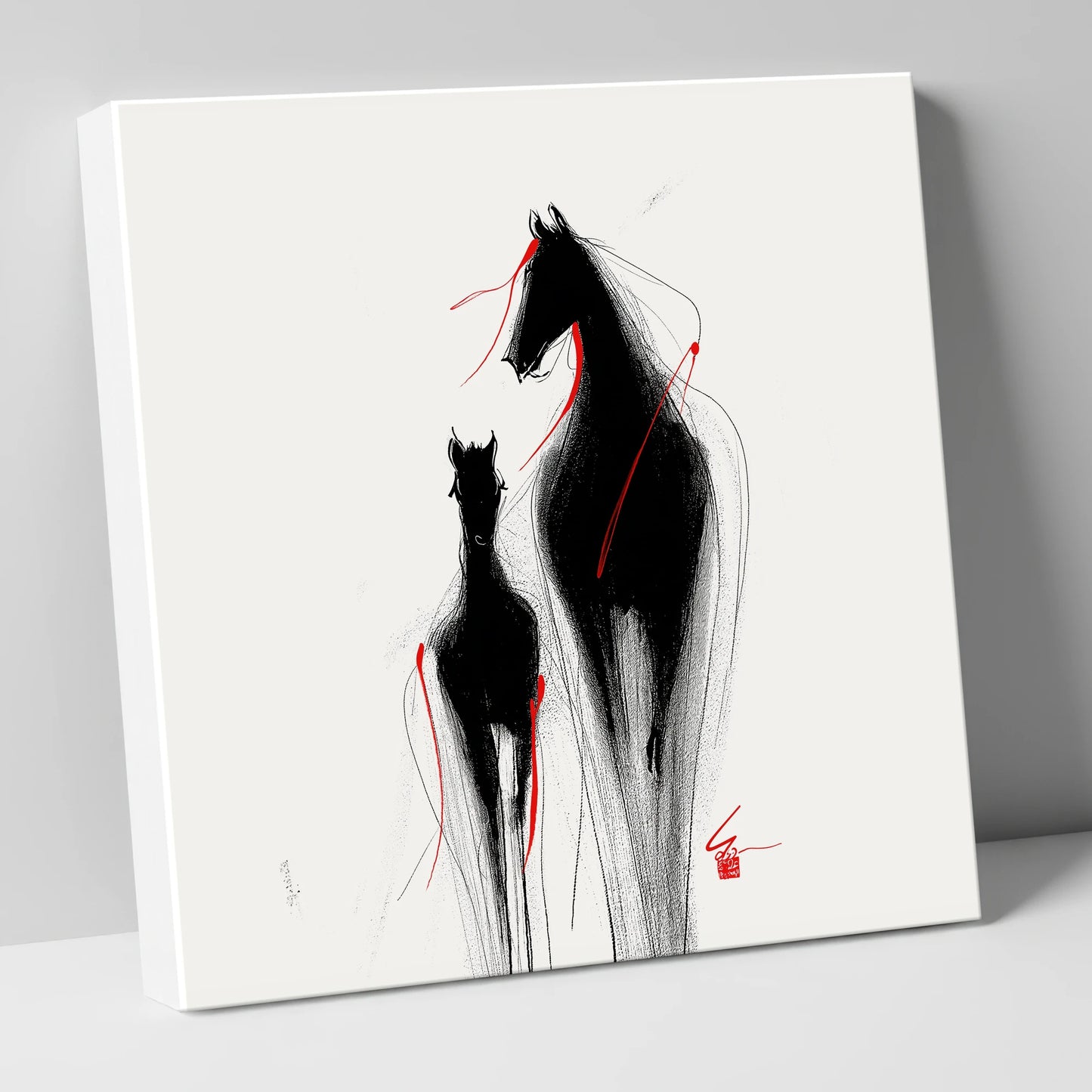 Crimson Threads mare & foal canvas wall art