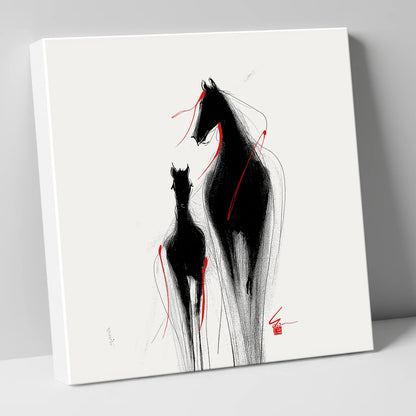 Crimson Threads mare & foal canvas wall art
