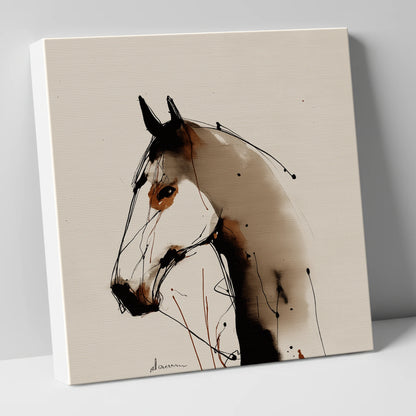 Sepia Ink Silhouette horse portrait canvas wall art