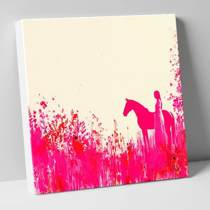 Vibrant Magenta Silhouette horse & rider canvas wall art