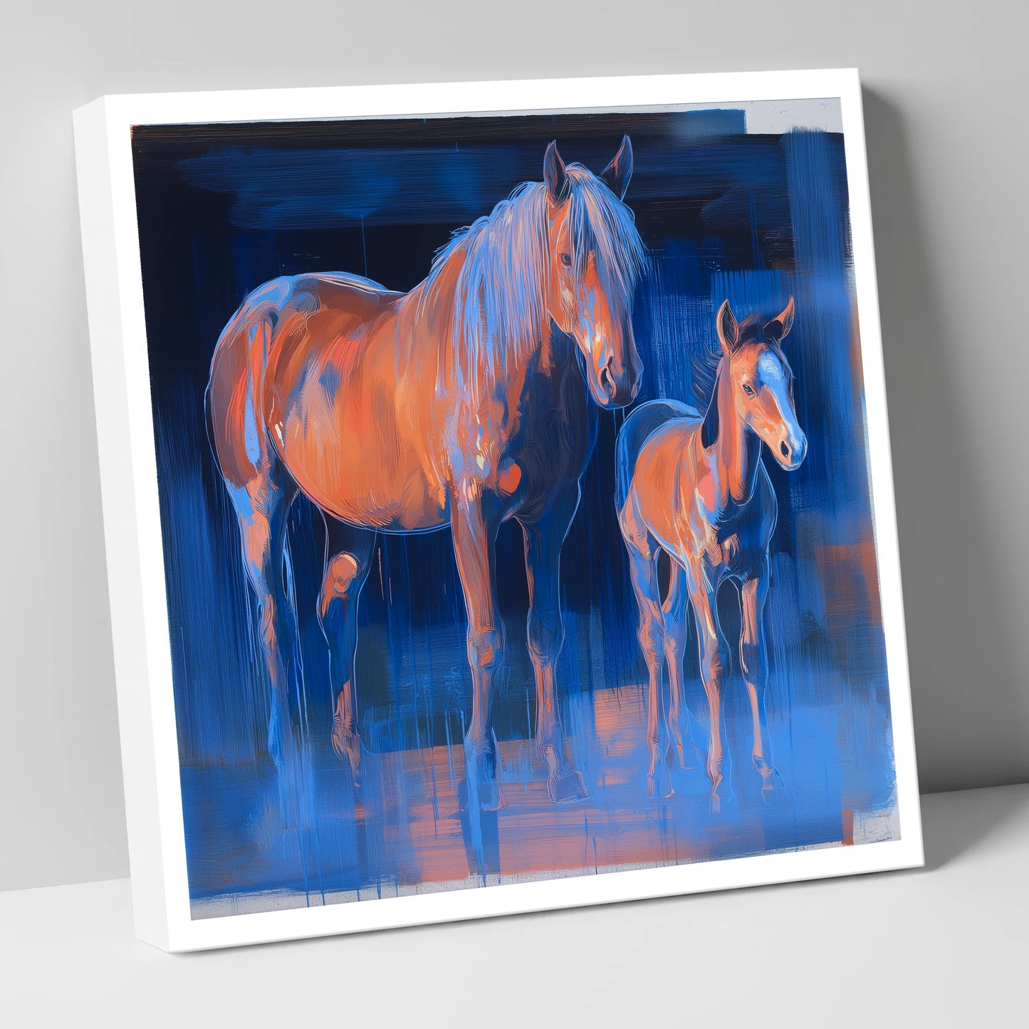 Cobalt and Apricot mare & foal canvas wall art