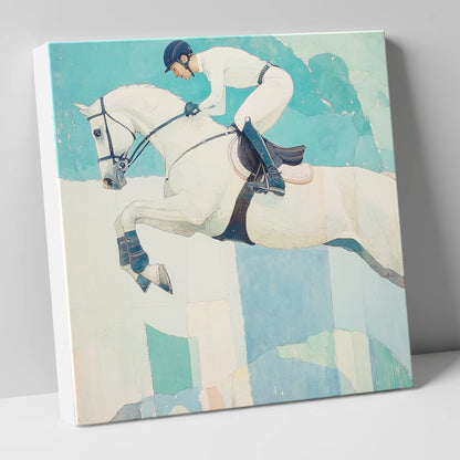 Teal Ascent show jumping horse canvas wall art