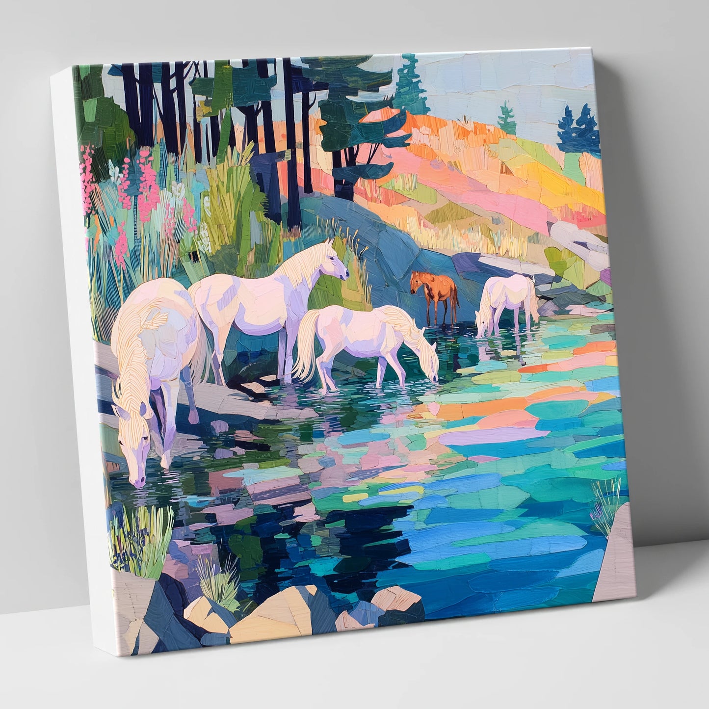 Kaleidoscope Watering Hole wild horses canvas wall art