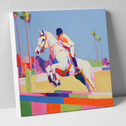 Technicolour Takeoff show jumping horse canvas wall art